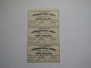 $4 1861 Confederate Bond Coupon Certificate Uncut Sheet Currency Bank Note Bill