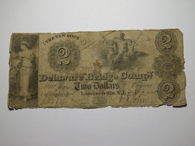 $2 1845 Lambertville New Jersey Obsolete Currency Bank Note Bill Delaware Bridge
