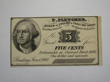 Load image into Gallery viewer, $.05 1863 Reading Boston Massachusetts Obsolete Currency Bank Note Bill Fletcher