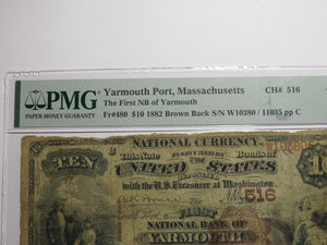 $10 1882 Yarmouth Port Massachusetts National Currency Bank Note Bill Brown Back
