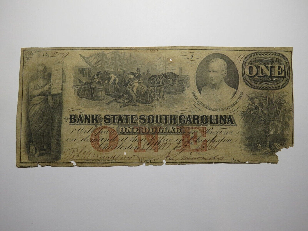 $1 1861 Charleston South Carolina SC Obsolete Currency Bank Note Bill Bank of SC