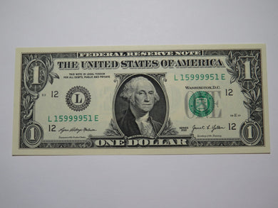 $1 2021 Radar Serial Number Federal Reserve Currency Bank Note Bill UNC 15999951