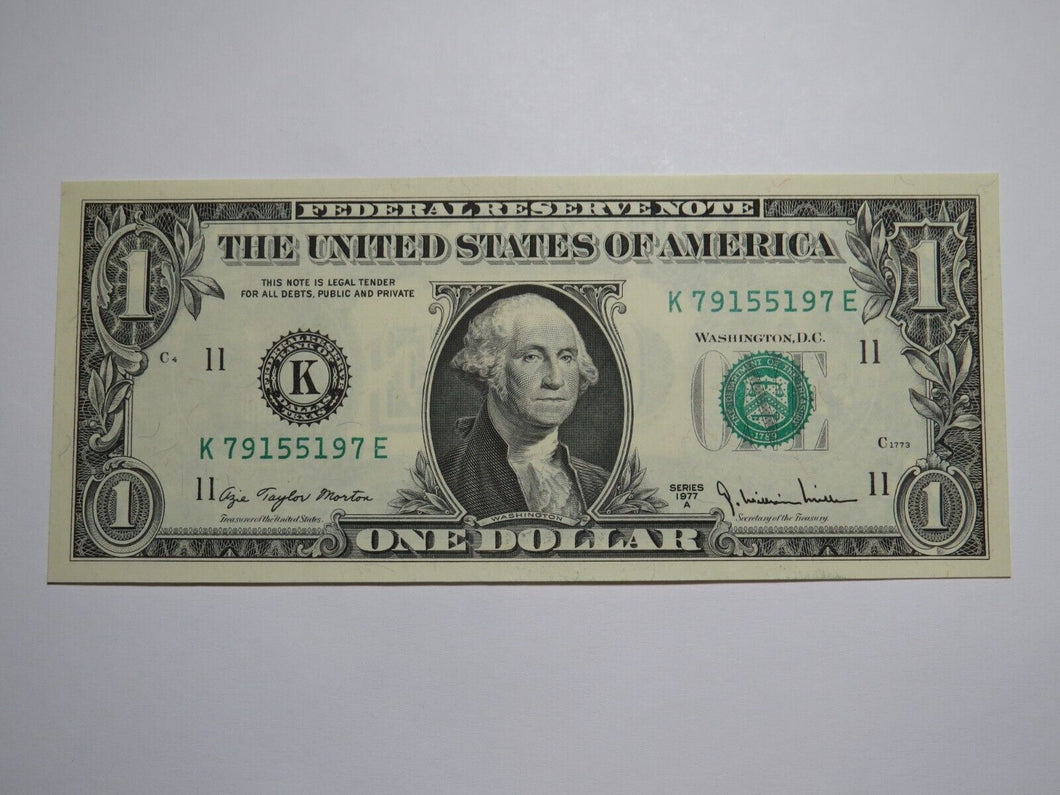 $1 1977 Radar Serial Number Federal Reserve Currency Bank Note Bill UNC 79155197
