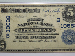 $5 1902 Itta Bena Mississippi National Currency Bank Note Bill #10688 PMG VF25