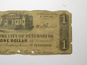 $1 1861 Petersburg Virginia VA Obsolete Currency Bank Note Bill City of Pete
