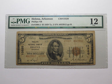 $5 1929 Helena Arkansas AR National Currency Bank Note Bill Ch. #13520 F12 PMG