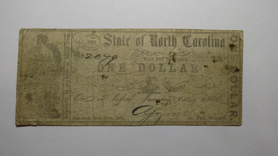 $1 1861 Raleigh North Carolina Obsolete Currency Bank Note Bill State of NC