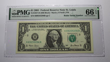 Load image into Gallery viewer, $1 2001 Radar Serial Number Federal Reserve Currency Bank Note Bill PMG UNC66EPQ