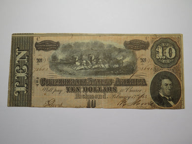 $10 1864 Richmond Virginia VA Confederate Currency Bank Note Bill RARE T68 VF