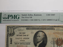 Load image into Gallery viewer, $10 1929 Saint John Kansas National Currency Bank Note Bill #3467 VF25 PMG St.