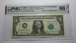 $1 2003 Repeater Serial Number Federal Reserve Currency Bank Note Bill PMG UNC66