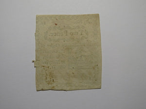 1777 Two Pence Hartford Connecticut CT White Paper Colonial Currency Note Bill