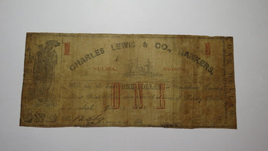 $1 1862 Montgomery Alabama AL Obsolete Currency Treasury Bank Note Charles Lewis
