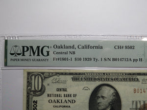 $10 1929 Oakland California National Currency Bank Note Bill Ch. #9502 VF30EPQ
