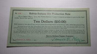 $10 1915 Kelvin-Sultana Copper Company Ore Production Obsolete Currency Note