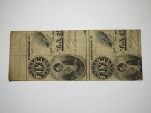 $5 1862 Savannah Georgia GA Obsolete Currency Bank Note Bill Mechanics Savings
