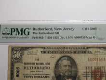 Load image into Gallery viewer, $50 1929 Rutherford New Jersey NJ National Currency Bank Note Bill Ch #5005 VF20