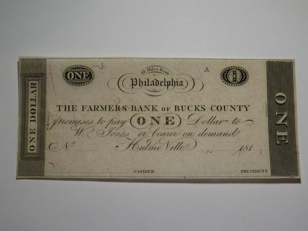 $1 181_ Hulme Ville Pennsylvania Obsolete Currency Bank Note Philadelphia UNC++