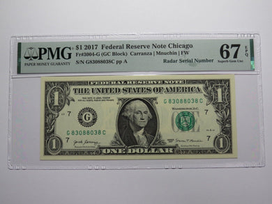 $1 2017 Radar Serial Number Federal Reserve Currency Bank Note Bill PMG UNC67EPQ