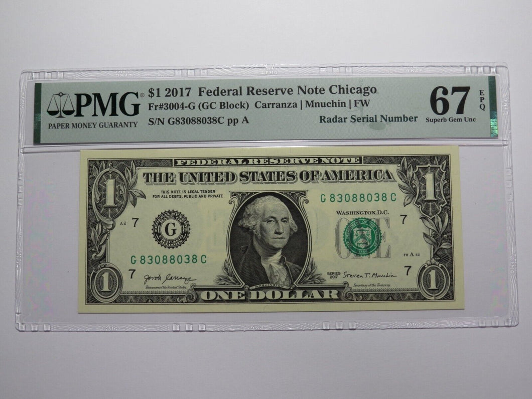$1 2017 Radar Serial Number Federal Reserve Currency Bank Note Bill PMG UNC67EPQ