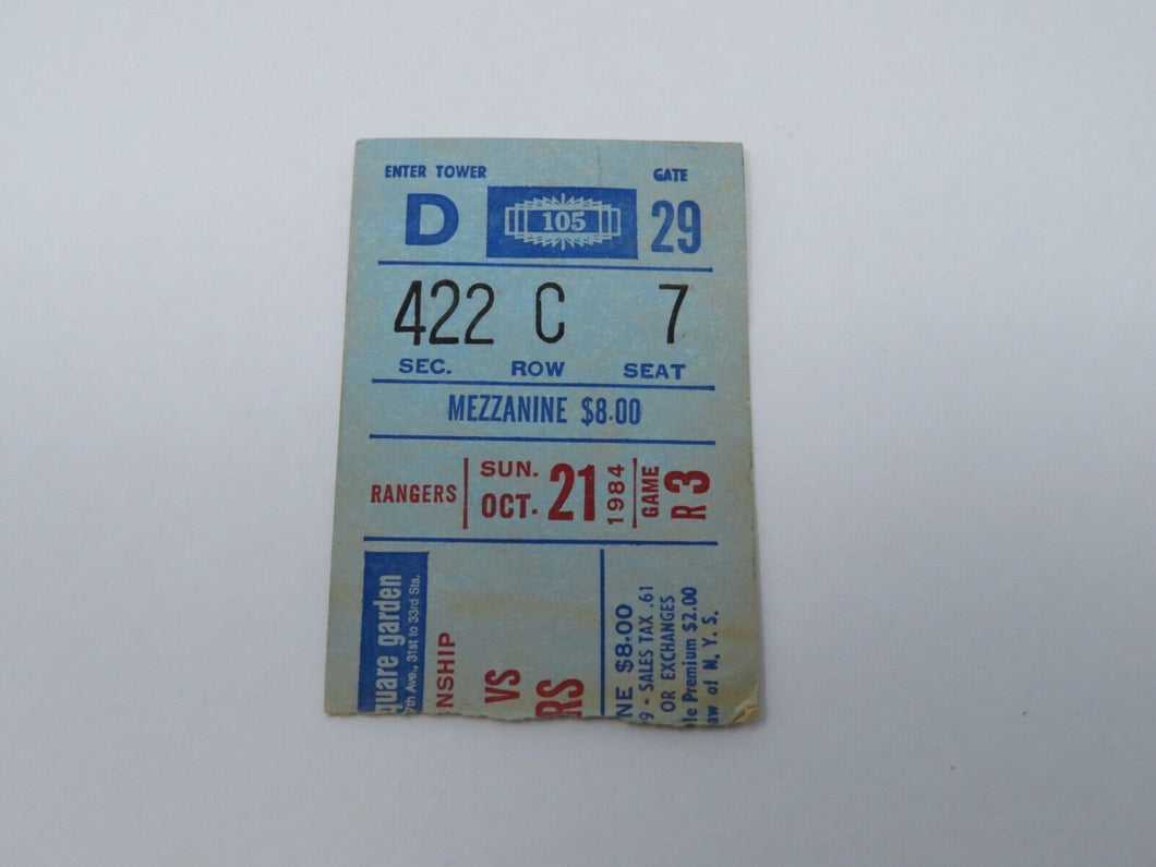October 21, 1984 New York Rangers Vs. New York Islanders NHL Hockey Ticket Stub