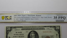 Load image into Gallery viewer, $20 1929 Fort Scott Kansas KS National Currency Bank Note Bill #3175 VF35 PCGS