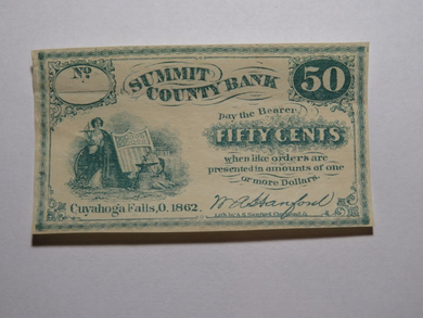 $.50 1862 Cuyahoga Falls Ohio OH Obsolete Currency Bank Note Bill Summit County