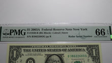 Load image into Gallery viewer, $1 2003 Radar Serial Number Federal Reserve Currency Bank Note Bill PMG UNC66EPQ
