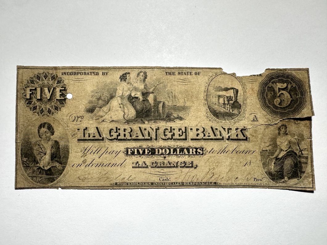 $5 1855 La Grange Georgia GA Obsolete Currency Bank Note Bill La Grange Bank
