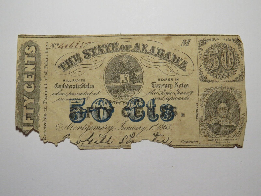 $.50 1863 Montgomery Alabama AL Obsolete Currency Bank Note Bill State of AL