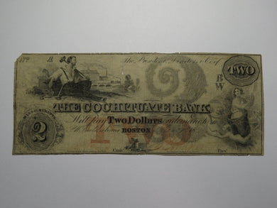 $2 1852 Boston Massachusetts MA Obsolete Currency Bank Note Bill Cochituate Bank