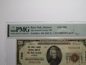 $20 1929 Burr Oak Kansas KS National Currency Bank Note Bill Ch. #7302 VF25 PMG