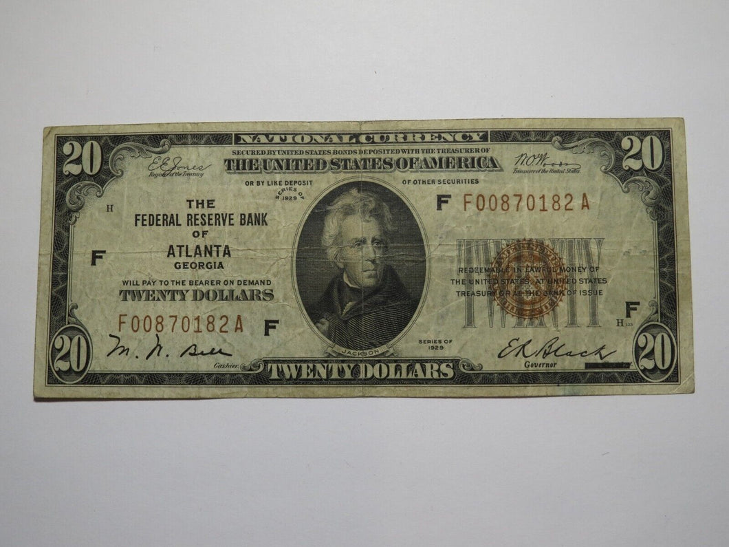 $20 1929 Atlanta Georgia National Currency Note Federal Reserve Bank Note Bill!