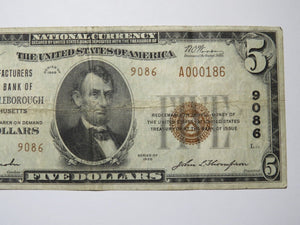 $5 1929 North Attleborough Massachusetts National Currency Bank Note Bill #9086