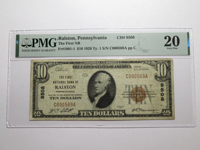 $10 1929 Ralston Pennsylvania PA National Currency Bank Note Bill Ch. #9508 VF20