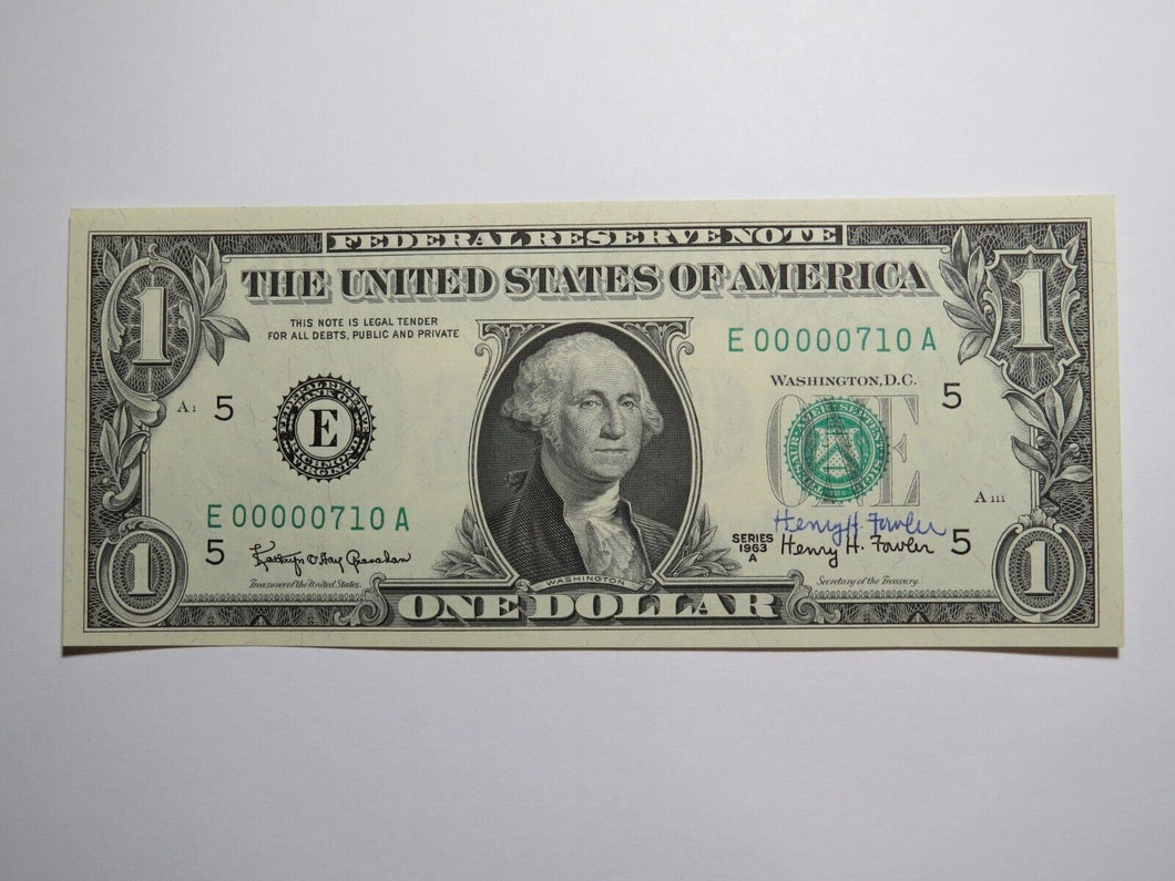 $1 1963 Henry Fowler Courtesy Autographed Federal Reserve Bank Note! Signed