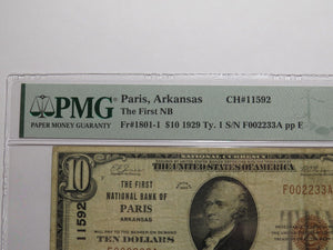 $10 1929 Paris Arkansas AR National Currency Bank Note Bill Ch. #11592 VF20 PMG