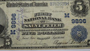 $5 1902 Saint Peter Illinois IL National Currency Bank Note Bill Ch #9896 VF+ St