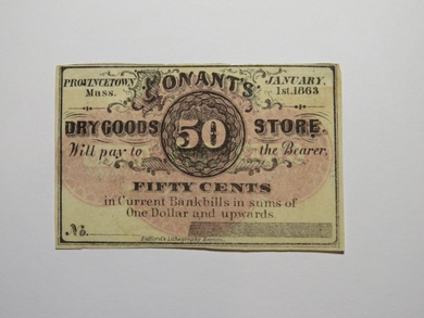 $.50 1863 Provincetown Massachusetts Obsolete Currency Bank Note Bill Conant's