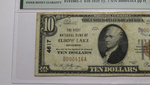 $10 1929 Elbow Lake Minnesota MN National Currency Bank Note Bill #4617 VF20 PMG