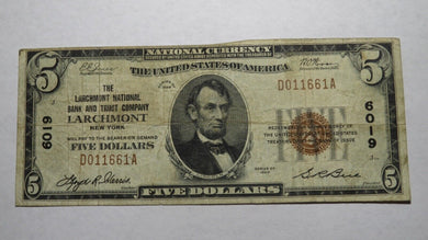 $5 1929 Larchmont New York NY National Currency Bank Note Bill! Ch. #6019 FINE!