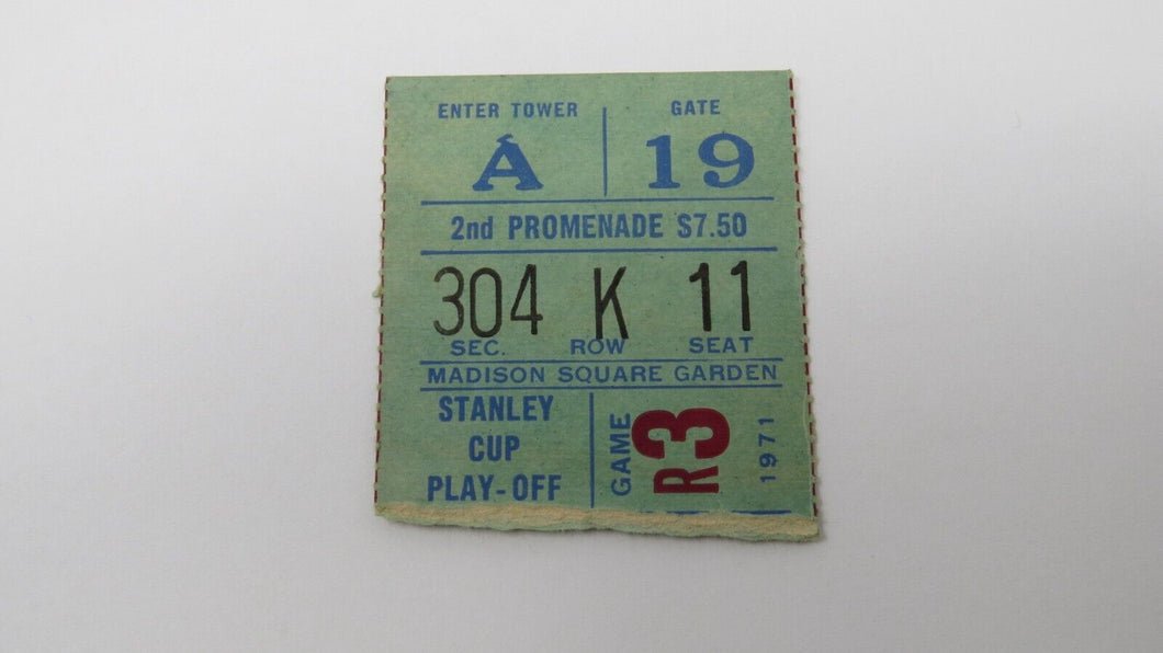 April 13, 1971 New York Rangers V Toronto Maple Leafs Playoff Hockey Ticket Stub