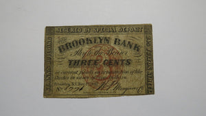 $.03 1862 Brooklyn New York NY Obsolete Currency Bank Note Bill! Fulton Street