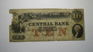 $10 1855 Montgomery Alabama AL Obsolete Currency Bank Note Bill! Central Bank