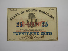 Load image into Gallery viewer, $.25 1863 Charleston South Carolina Obsolete Currency Bank Note State of SC UNC+