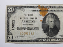 Load image into Gallery viewer, $20 1929 Absecon New Jersey NJ National Currency Bank Note Bill #10823 FINE