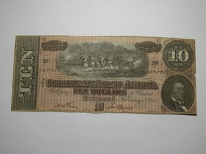 $10 1864 Richmond Virginia VA Confederate Currency Bank Note Bill RARE T68 Fine