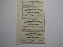 Load image into Gallery viewer, $4 1861 Confederate Bond Coupon Certificate Uncut Sheet Currency Bank Note Bill