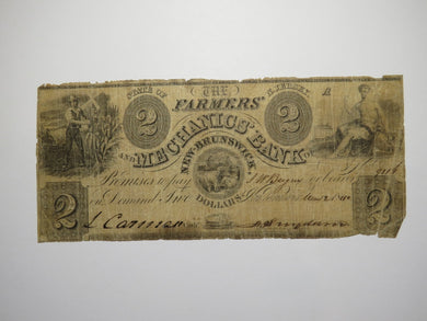 $2 1840 New Brunswick New Jersey Obsolete Currency Bank Note Bill Mechanics Bank