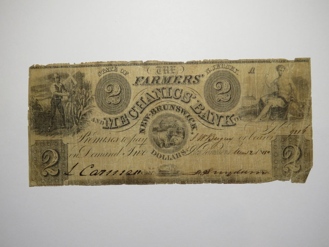 $2 1840 New Brunswick New Jersey Obsolete Currency Bank Note Bill Mechanics Bank
